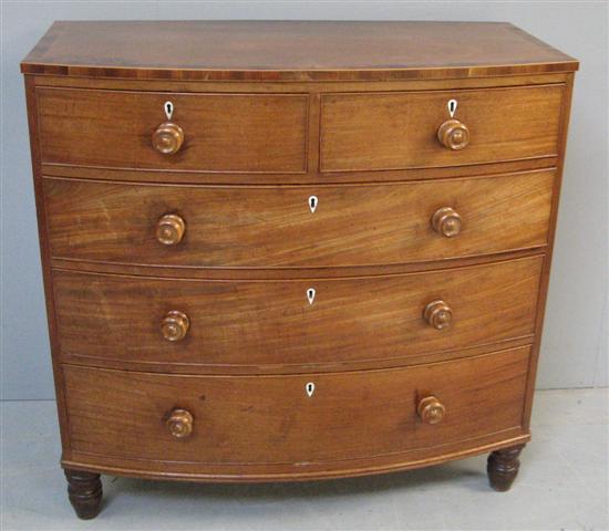 Appraisal: George III mahogany bow-fronted chest of two short over three