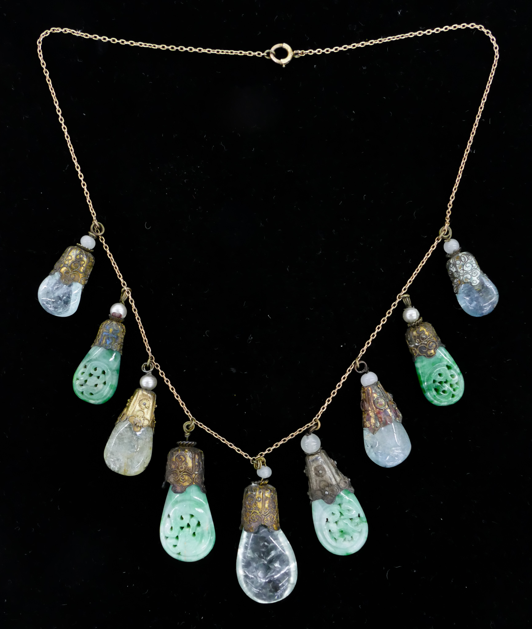 Appraisal: Chinese Qing Jade and Tourmaline Necklace '' Includes four pierced