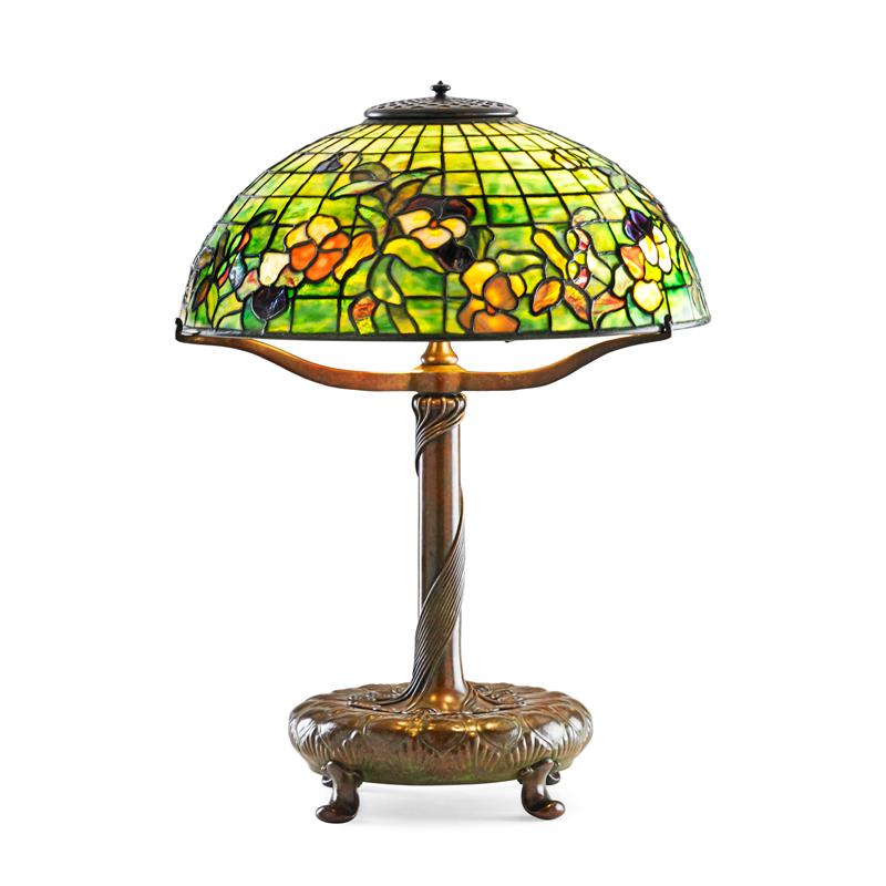 Appraisal: TIFFANY STUDIOS Table lamp Pansy shade TIFFANY STUDIOS Fine table