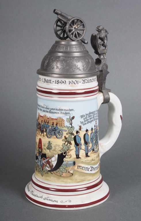 Appraisal: German pewter-mounted lithophane porcelain regimental stein third quarter- th century