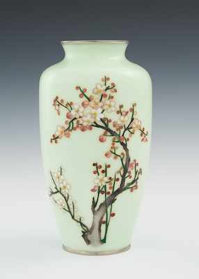 Appraisal: A Blooming Prunis Branch Cloisonne Vase th Century Pale green