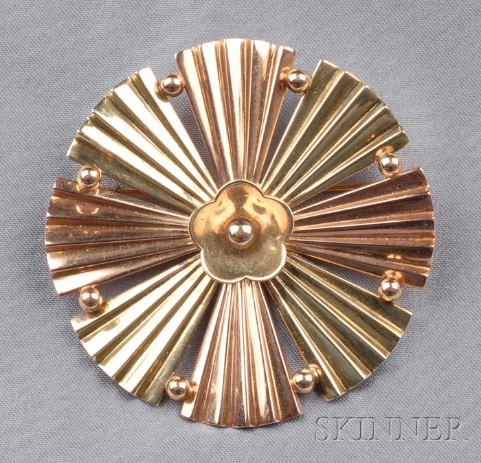 Appraisal: Retro kt Bicolor Gold Flower Brooch M C Mossalone dwt