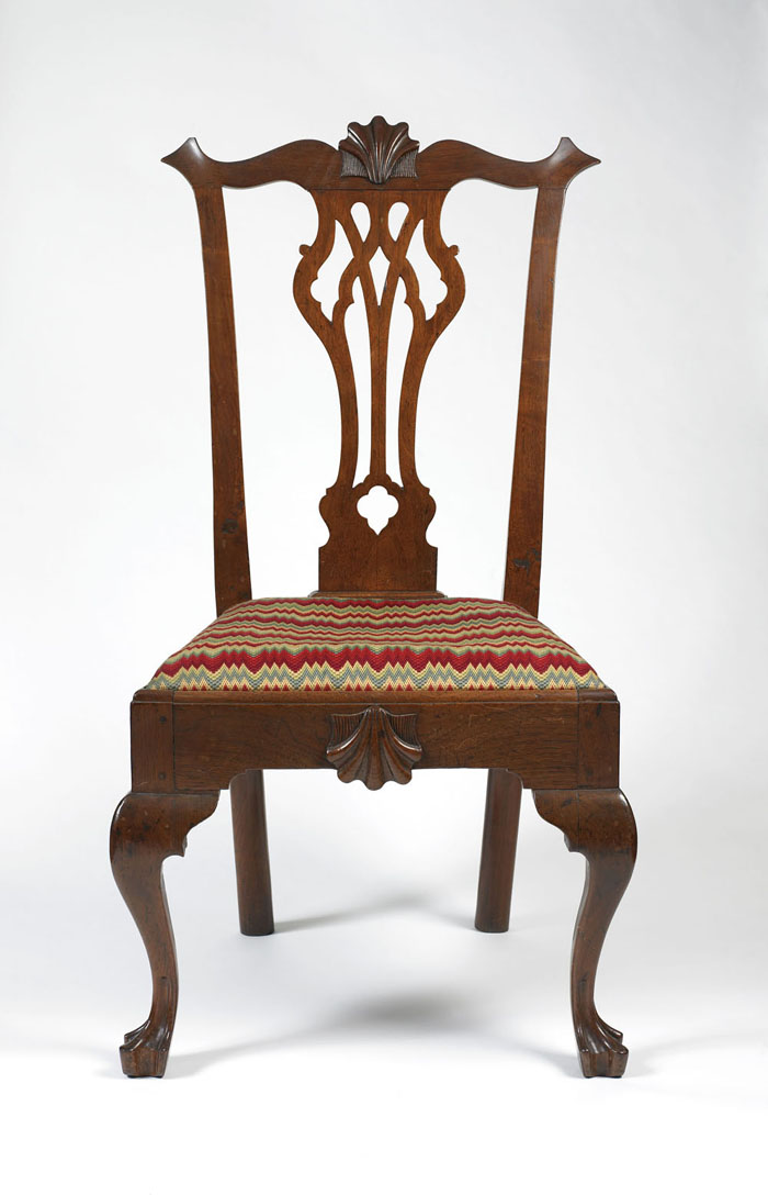 Appraisal: PHILADELPHIA CHIPPENDALE CARVED WALNUT SIDE CHAIR The serpentine crestrail centering