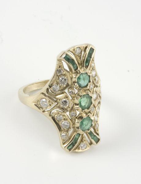 Appraisal: KT Duchess-Style Diamond and Emerald Ring shield shape ring top