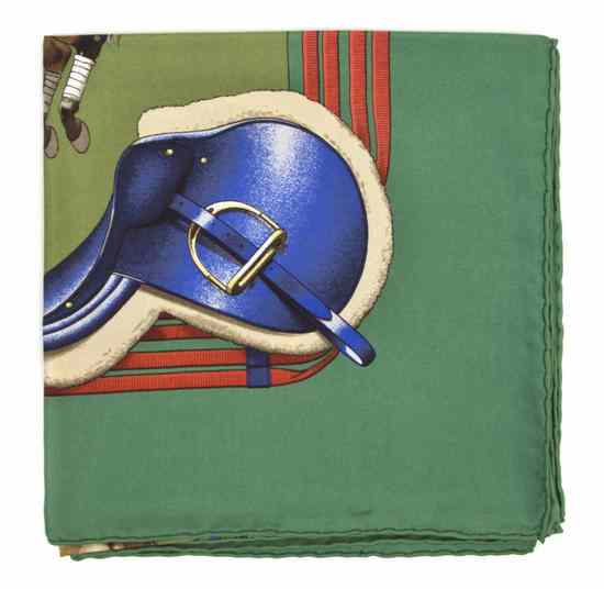 Appraisal: An Hermes Silk Scarf in a 'Jumping' motif Labeled within