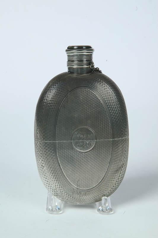 Appraisal: SILVER FLASK Marked for London - and maker JB Basketweave