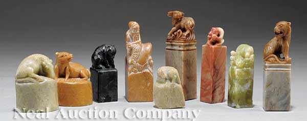 Appraisal: A Group of Nine Chinese Carved Stone Seals eight variously