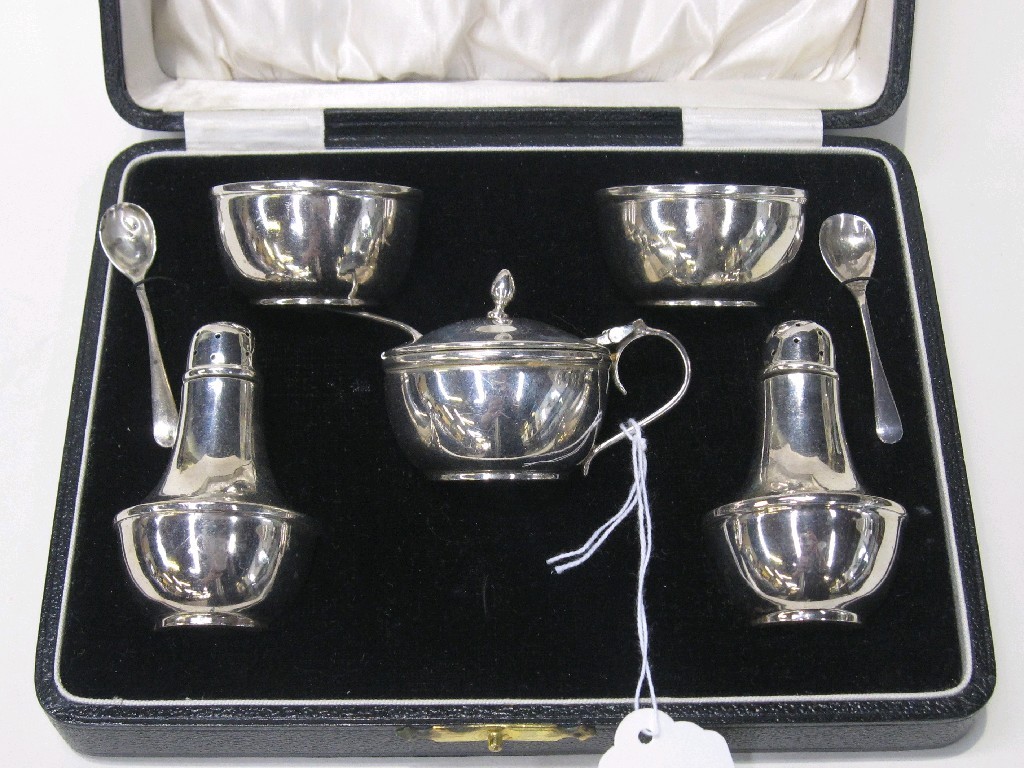 Appraisal: Cased five piece silver condiment set Birmingham