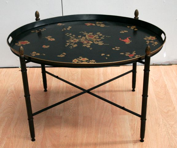 Appraisal: A French painted tole pan tray on stand cms wide