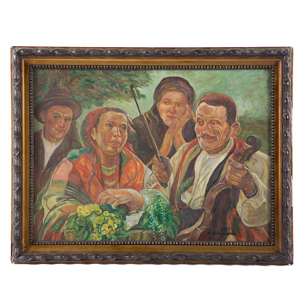 Appraisal: Wincenty Wodzinowski Gypsy Family Polish - Oil on panel signed