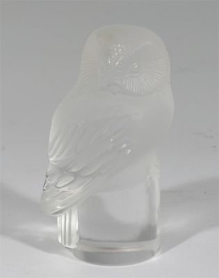 Appraisal: A Modern Lalique clear and frosted glass owl etched Lalique