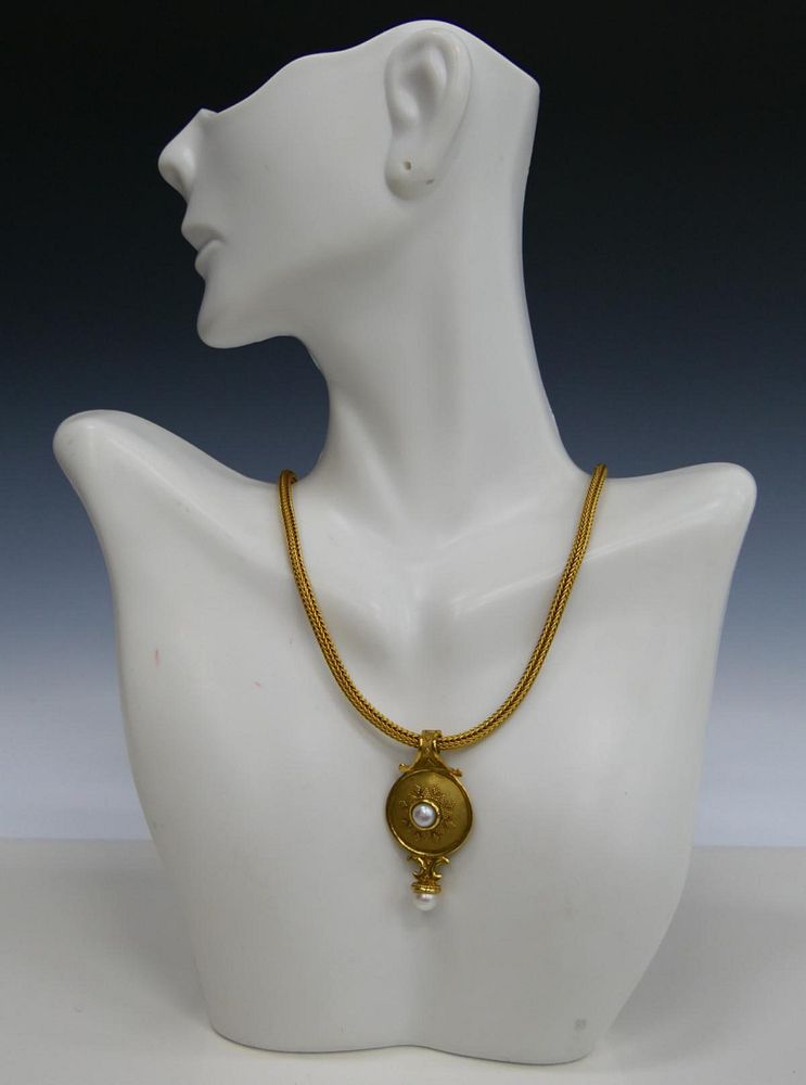 Appraisal: VINTAGE KT PENDANT AND WHEAT LINK NECKLACE Tight wound wheat