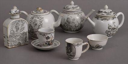 Appraisal: EIGHT CHINESE EXPORT PORCELAIN GRISAILLE-DECORATED TEA ARTICLES WITH EUROPEAN SUBJECTS