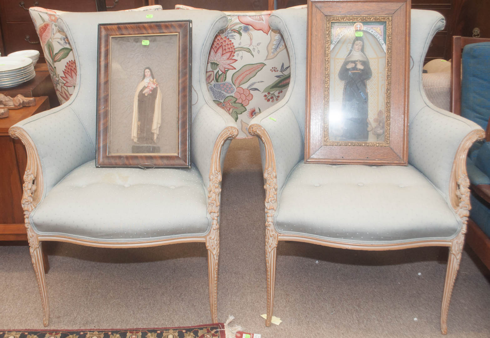 Appraisal: Pair of carved wood armchairs