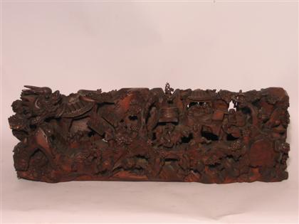 Appraisal: Chinese wood carving Figural landscape script and seal mark H