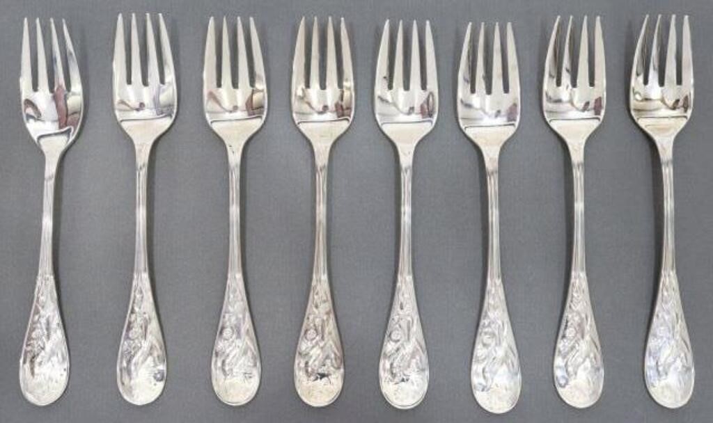 Appraisal: TIFFANY CO AUDUBON STERLING FISH FORKS lot of American sterling