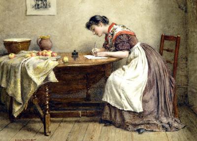 Appraisal: GEORGE GOODWIN KILBURNE Cottage Interior with Young Woman writing a