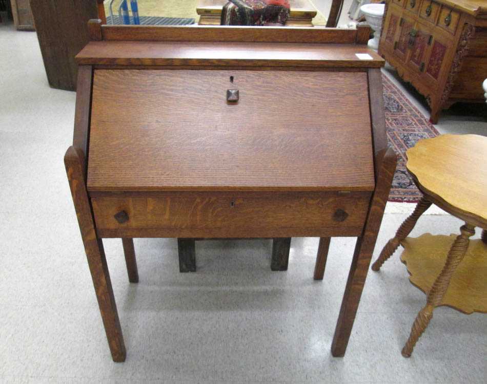 Appraisal: CRAFTSMAN OAK SLANT-FRONT WRITING DESK American Mission style early th