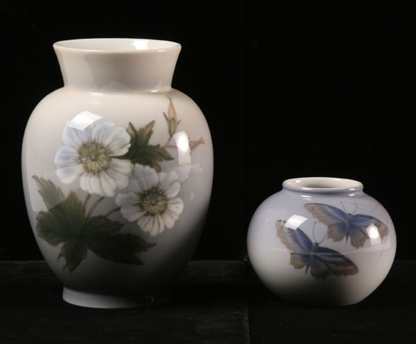 Appraisal: Two hand painted Royal Copenhagen porcelain vases both decorated with