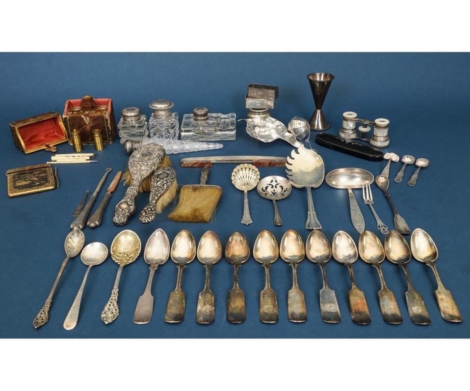 Appraisal: Sterling silver tableware and accessories to include inkwells glasses case