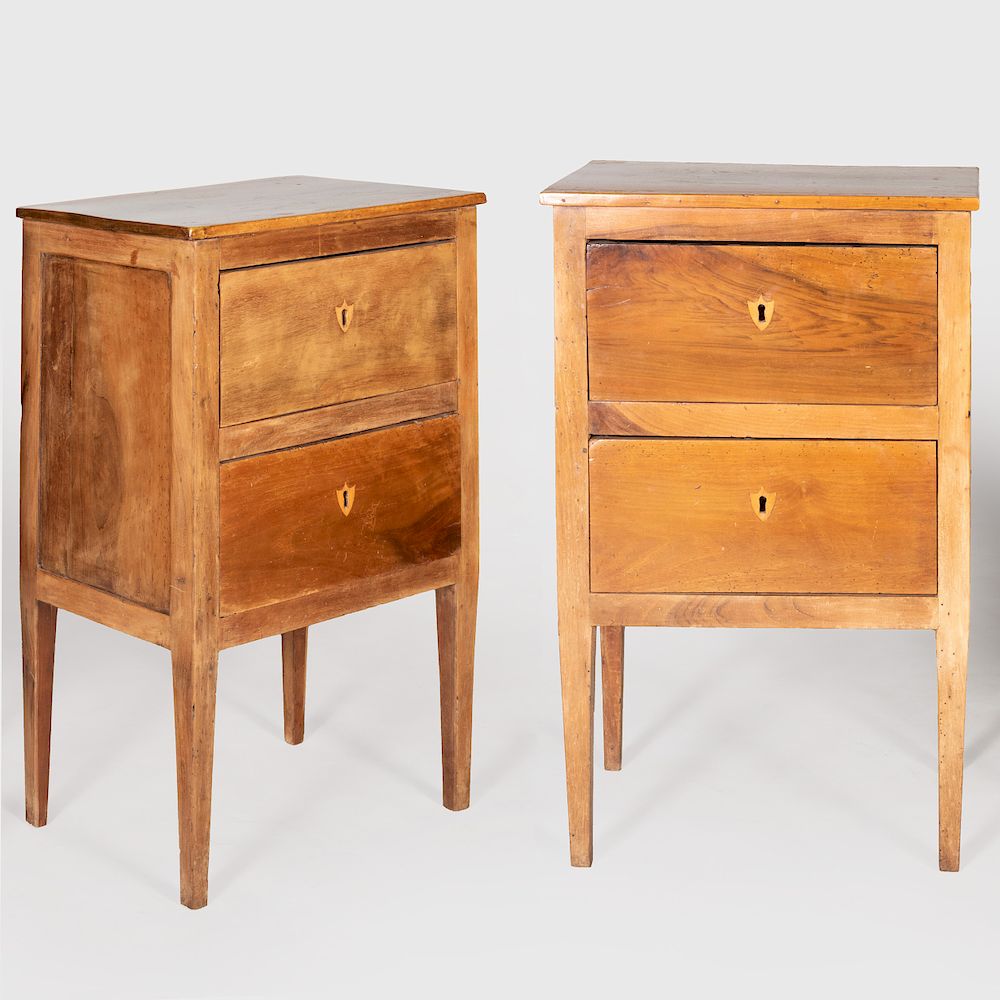 Appraisal: Pair of Italian Neoclassical Walnut Bedside Tables Each fitted with