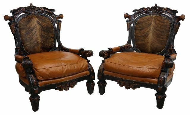 Appraisal: pair Oversized leather armchairs Old Hickory Tannery late th c