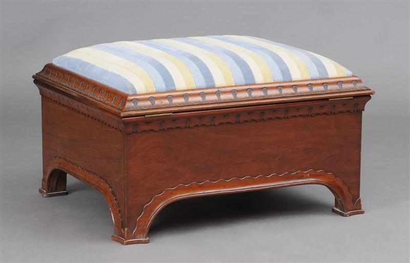 Appraisal: VICTORIAN CARVED MAHOGANY OTTOMAN The stripped cut-velvet padded and hinged