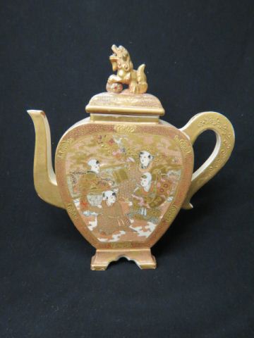 Appraisal: Japanese Satsuma Pottery Teapot fine detail family scenes elaborate goldwork