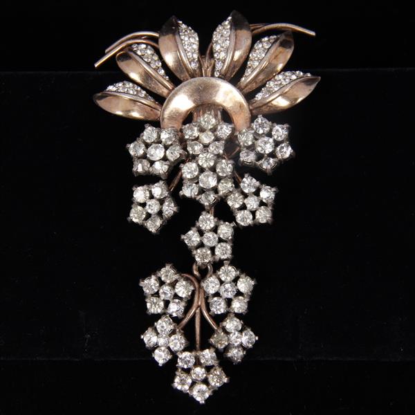 Appraisal: Trifari Sterling Vermeil and Pave Floral Cascade Fur Clip H