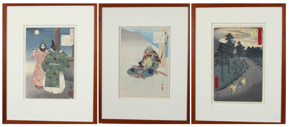 Appraisal: THREE JAPANESE WOODCUTS Hirosige - Thunderstorm at Kameyama circa includes