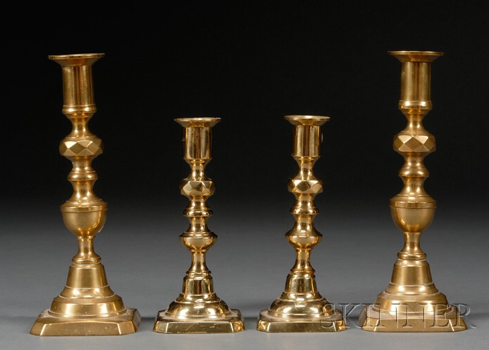 Appraisal: Two Pairs of Brass Candlesticks England mid- th century with