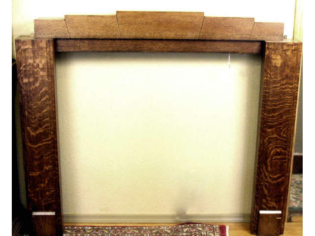 Appraisal: Quarter sawn Art Deco oak fireplace mantle nicely refinished with