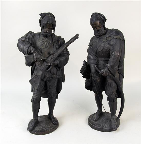 Appraisal: A CARRIER French th century TWO ARMED MILITARY FIGURES bronze