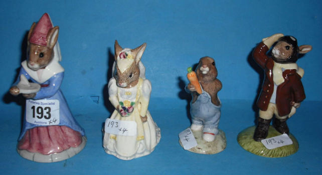 Appraisal: Royal Doulton Bunnykins Figures Airman DB Bride DB Sundial DB