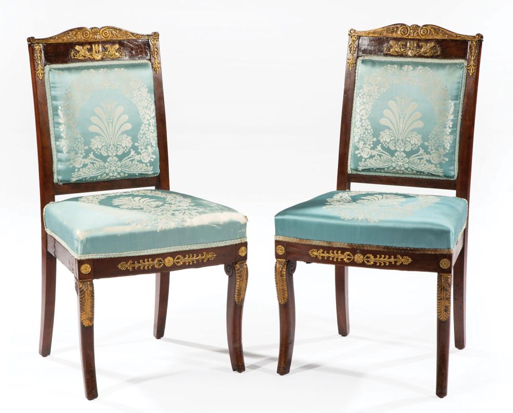 Appraisal: Pair of Continental Carved Bronze-Mounted and Gilded Mahogany Side Chairs