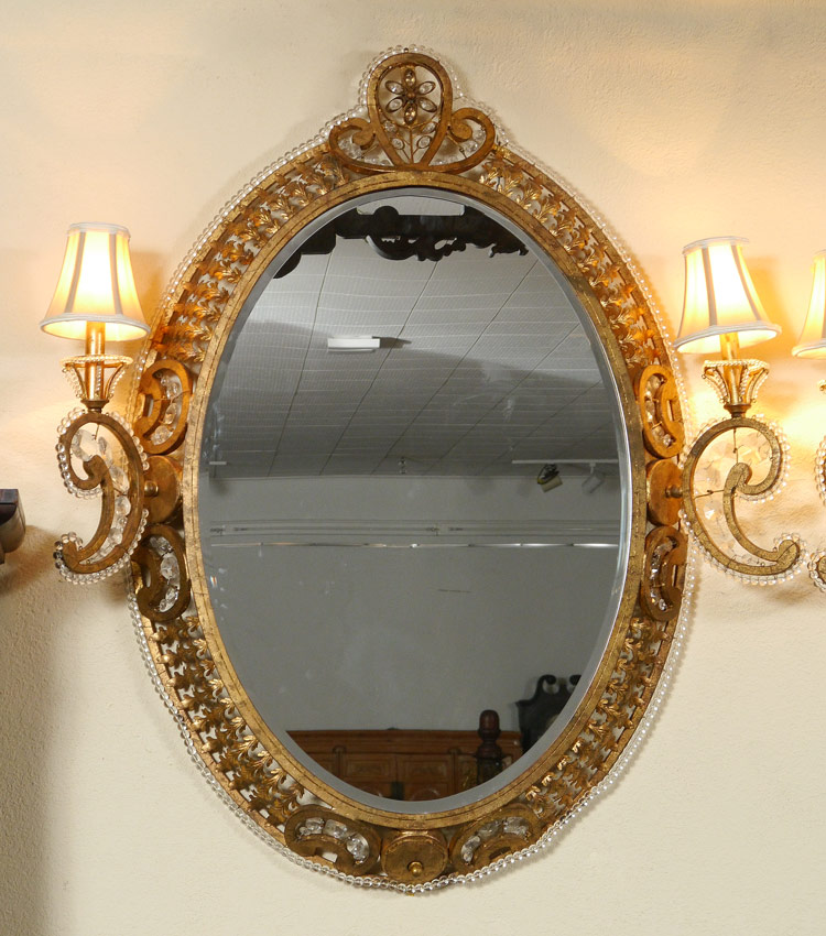 Appraisal: QUOIZEL GILT MIRROR WITH SIDE LIGHTS Pierced gilt metal frame