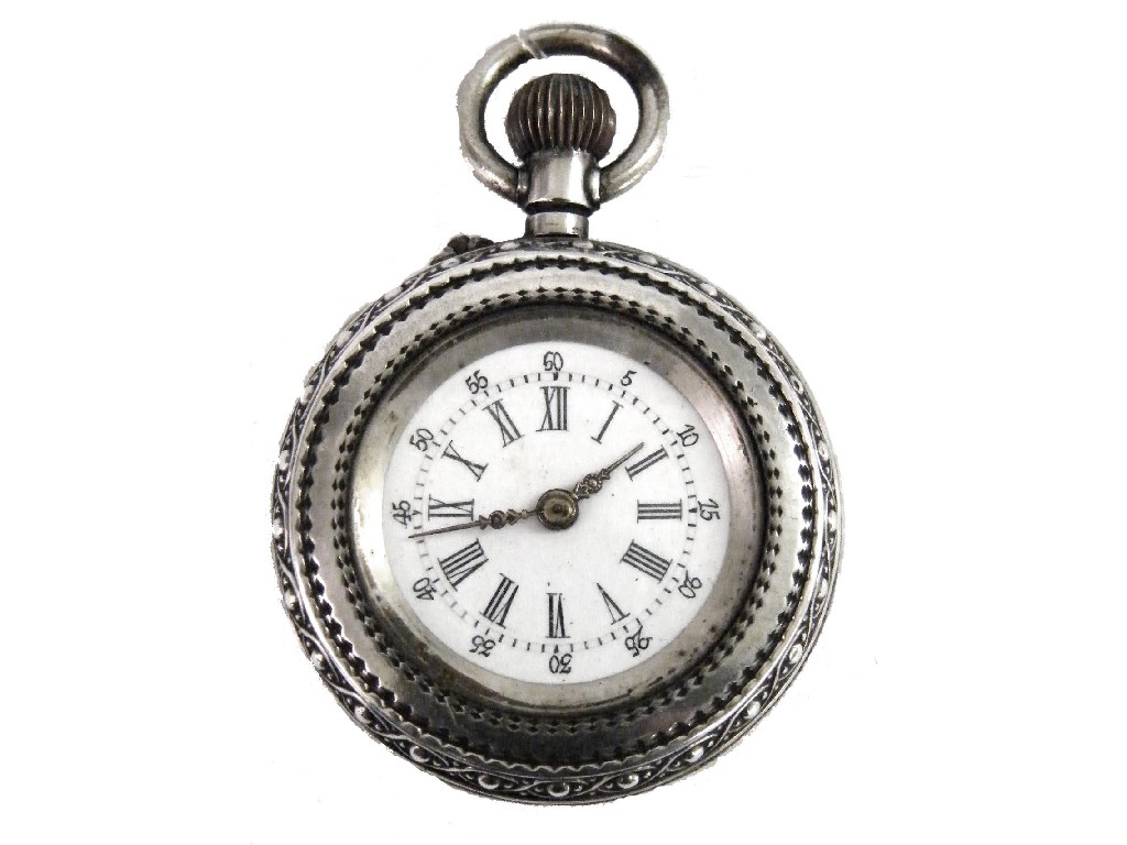 Appraisal: Attractive Swiss silver jewelled cylinder engraved fob watch with a