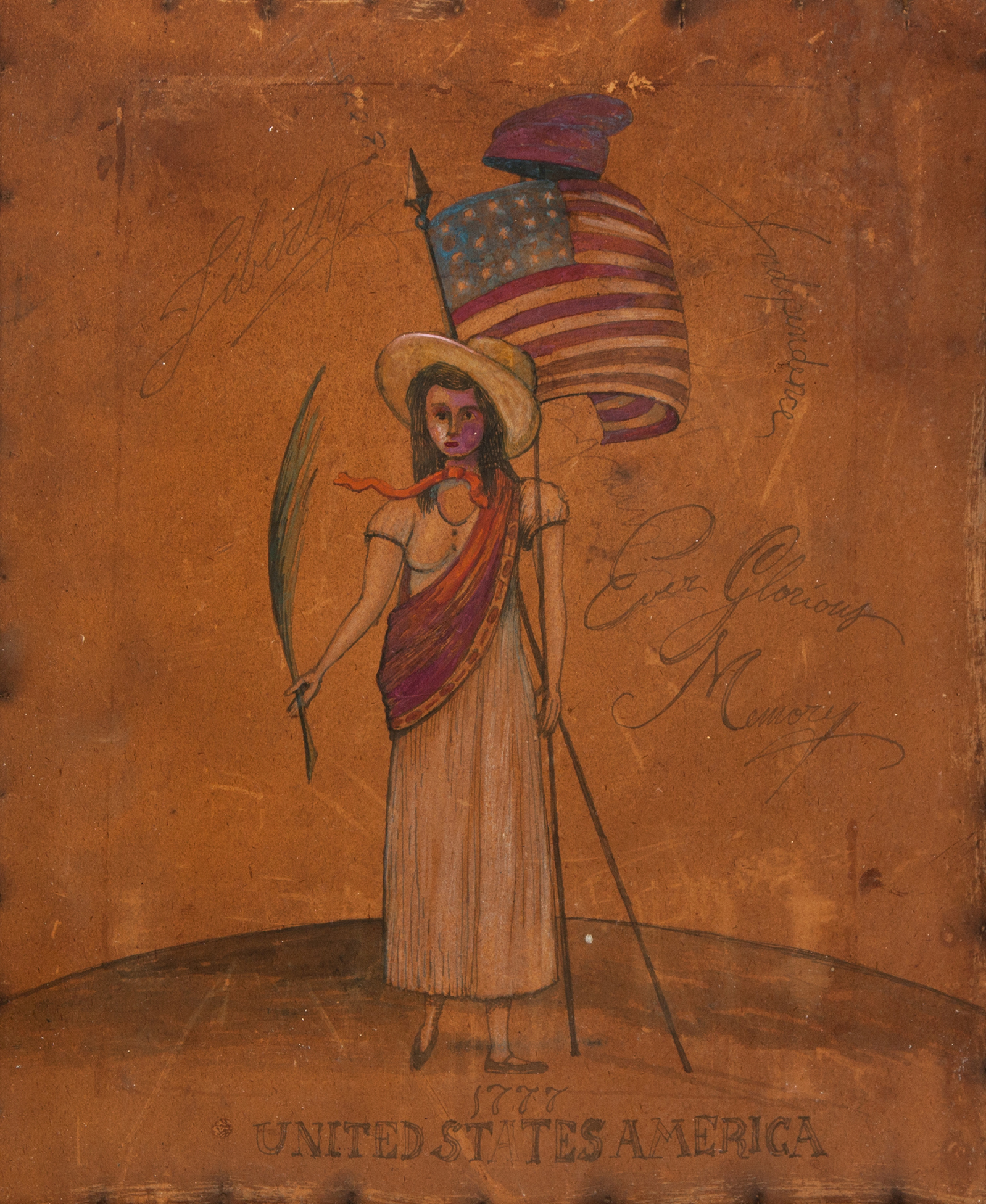 Appraisal: AMERICAN PAINTING OF LADY LIBERTY Mid th century gouache Figure