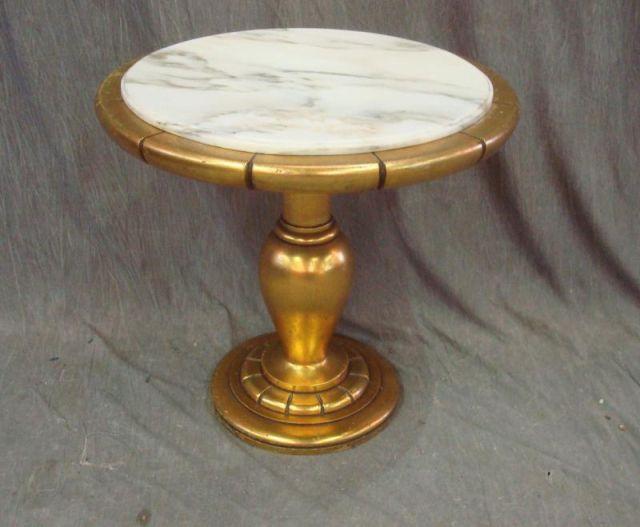 Appraisal: Giltwood Marble Top Pedestal Center Table From a Long Island