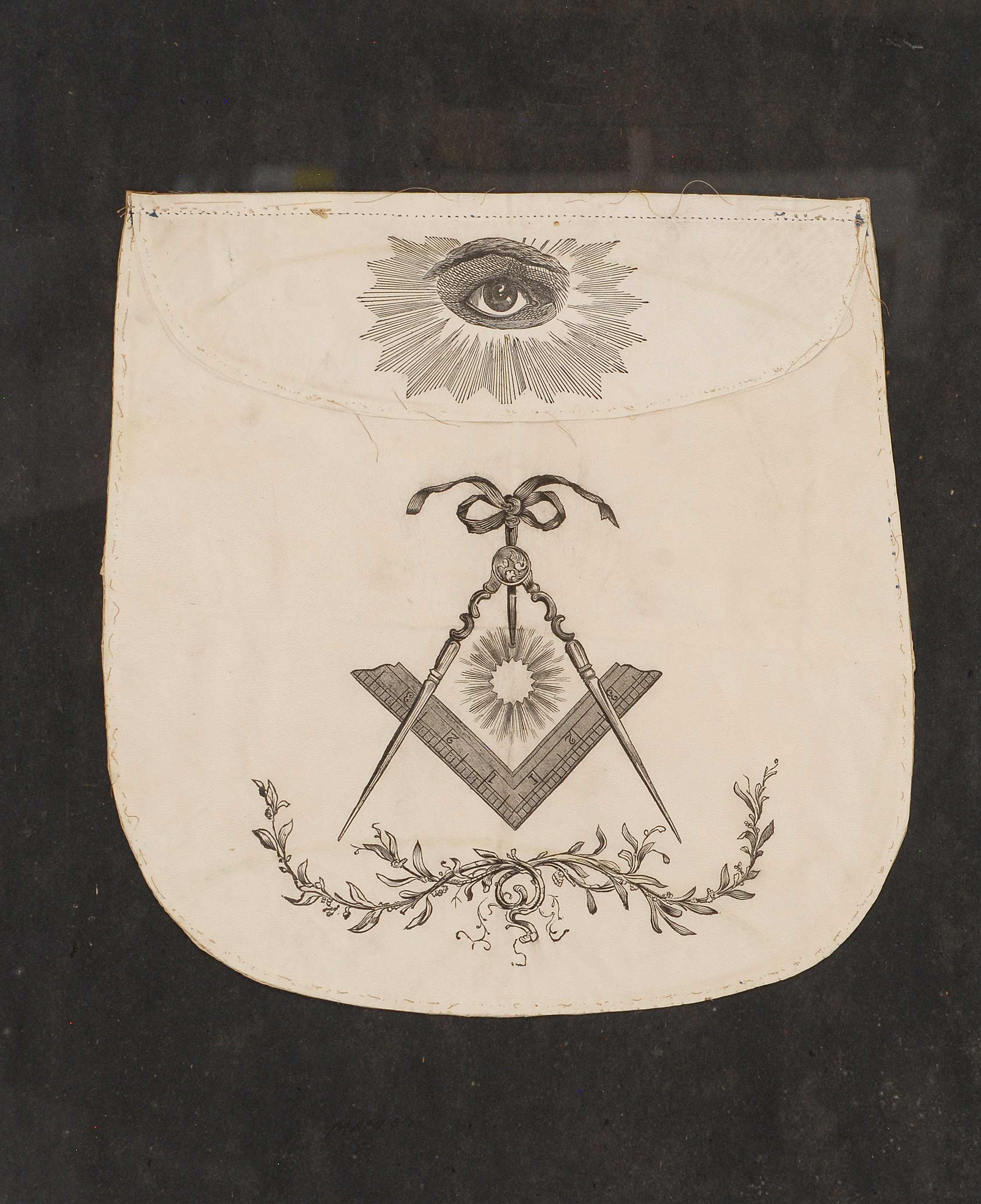 Appraisal: FRAMED MASONIC APRON Circa - In white leather with monochrome