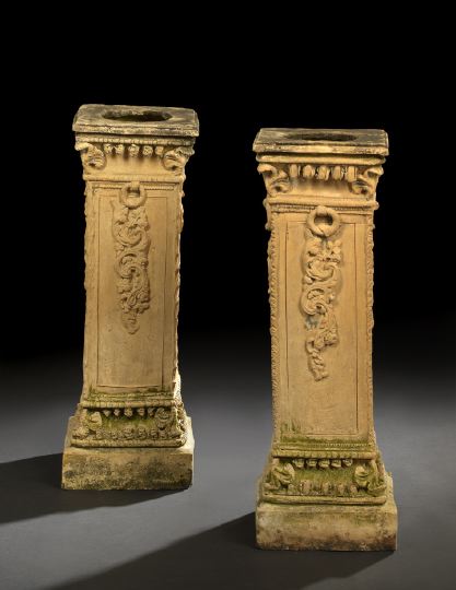 Appraisal: Pair of Louis XVI-Style Terra Cotta Garden Pedestals each of