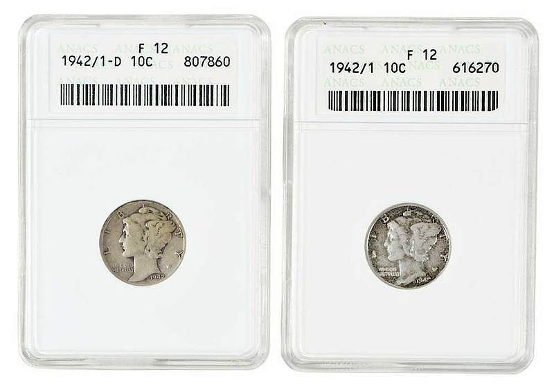 Appraisal: and -D Mercury Dime Overdates both overdates for the year