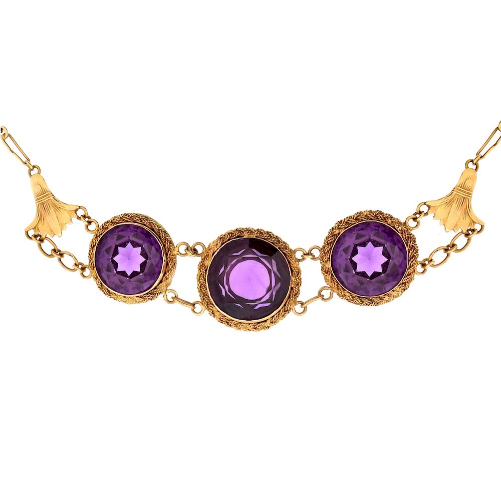 Appraisal: Antique Amethyst and K Gold Necklace Antique Continental Large Amethyst