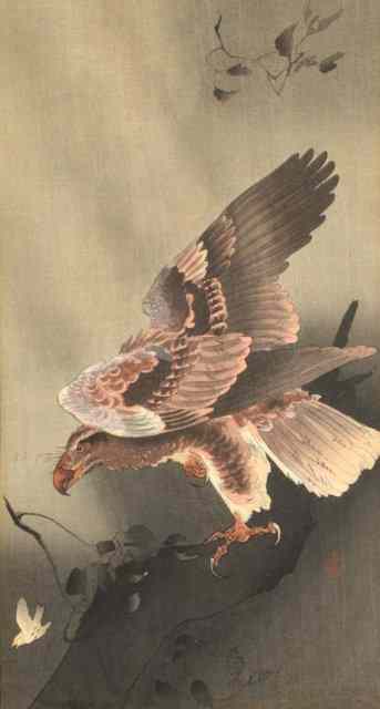 Appraisal: A JAPANESE OBAN PRINT eagle upon a tree branch eyeing