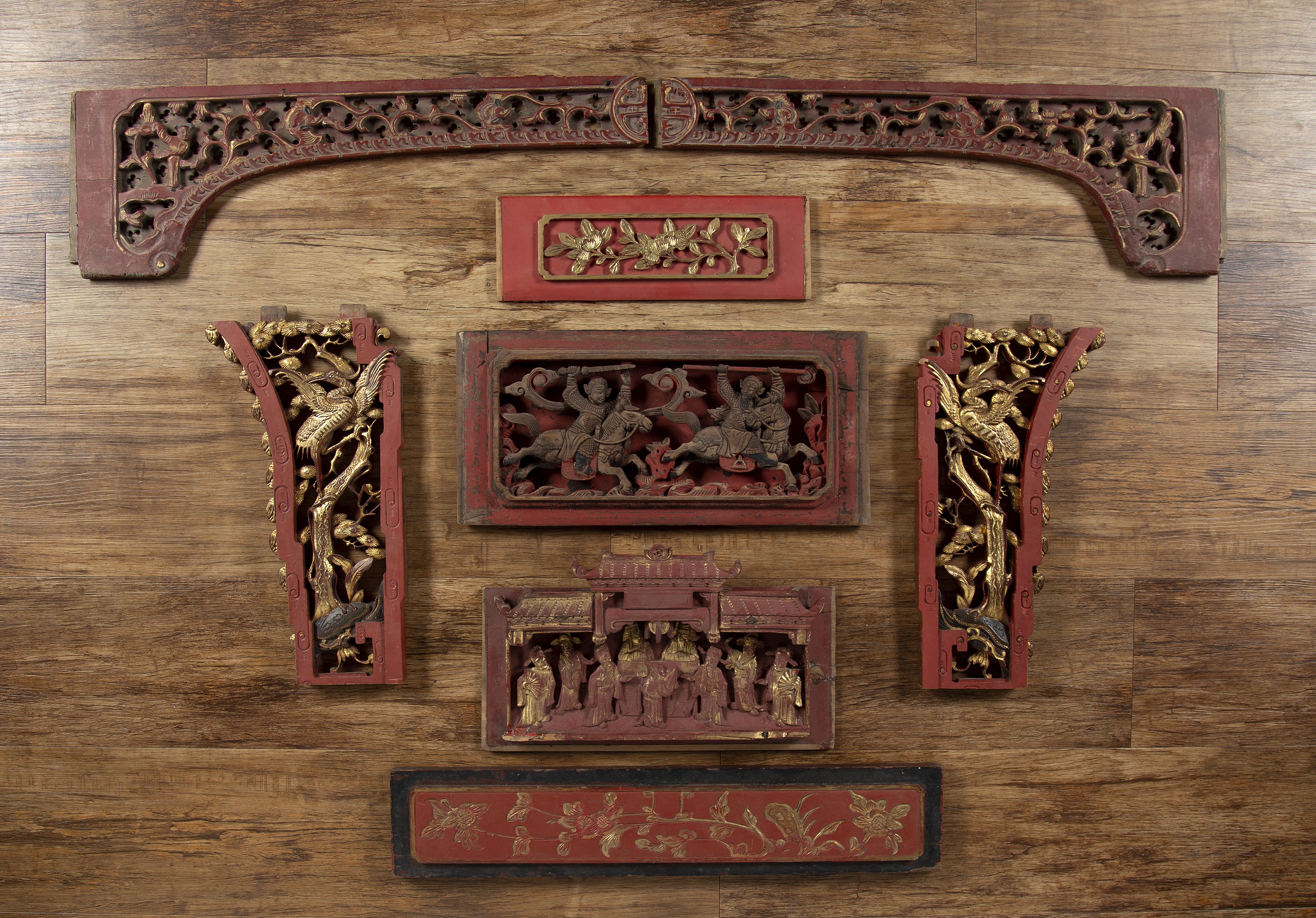 Appraisal: Eight panels from furniture drawer fronts and doorsChinese carved with