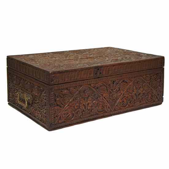 Appraisal: An Indian Carved Teak Desk Box circa of rectangular form