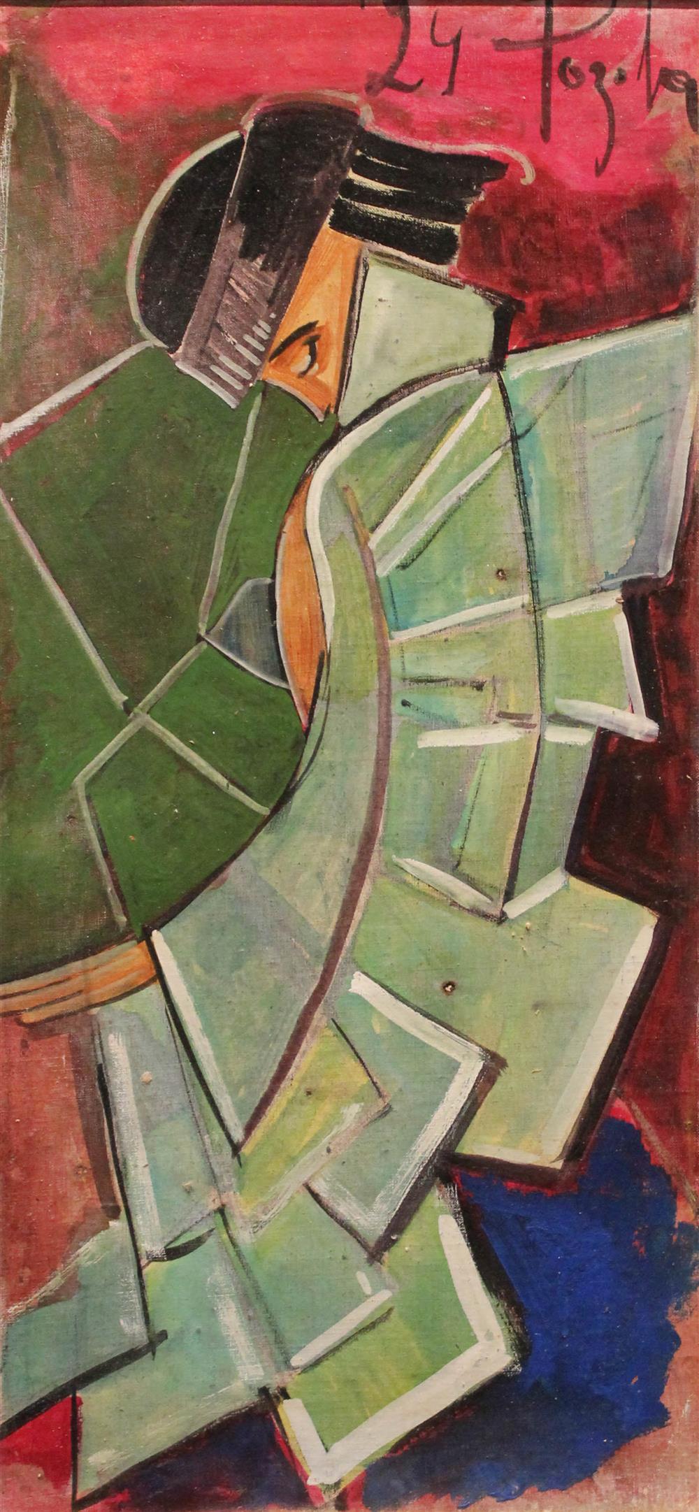 Appraisal: CUBIST TH CENTURY STANDING WOMAN Oil on board x in