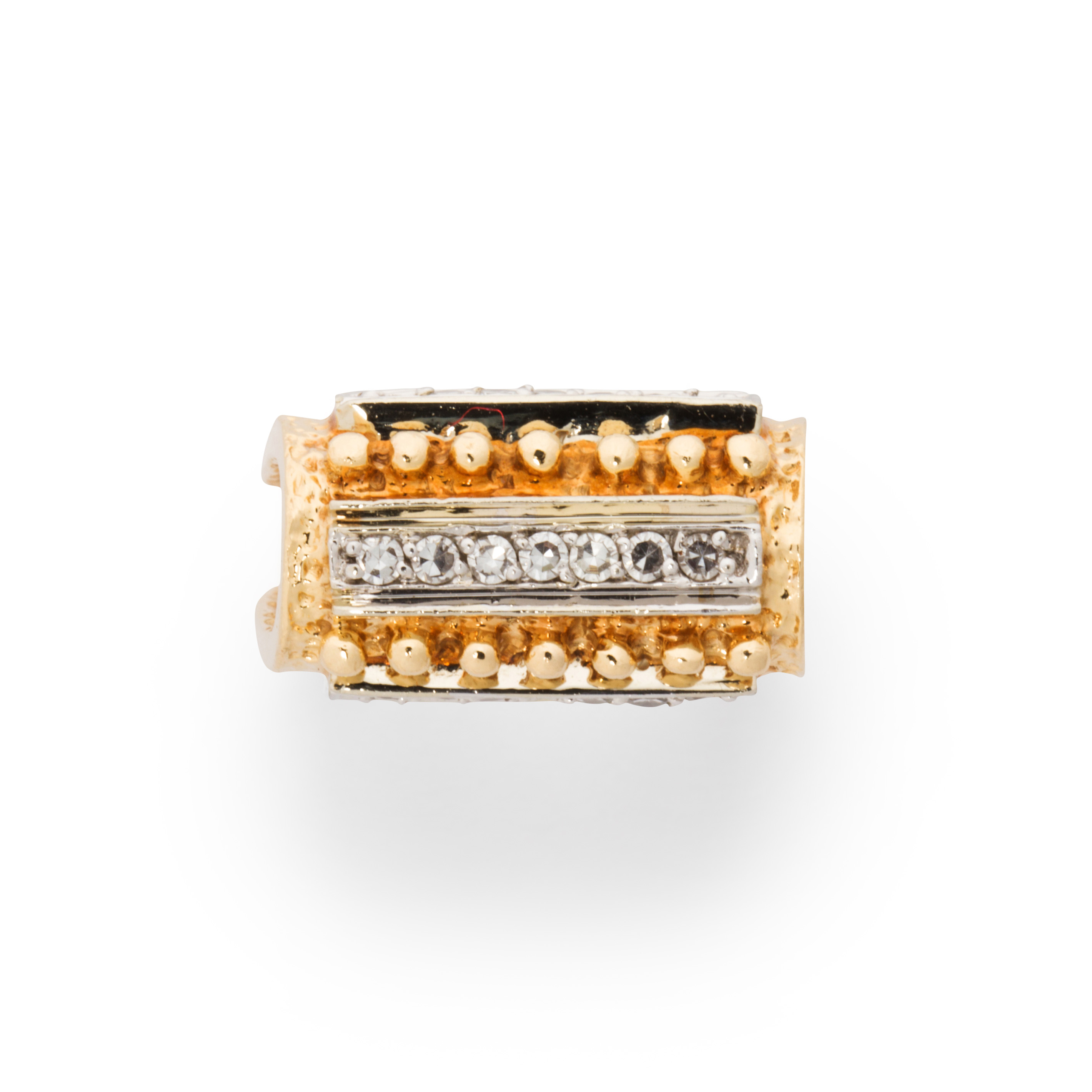 Appraisal: A DIAMOND AND FOURTEEN KARAT BI-COLOR GOLD RING A diamond