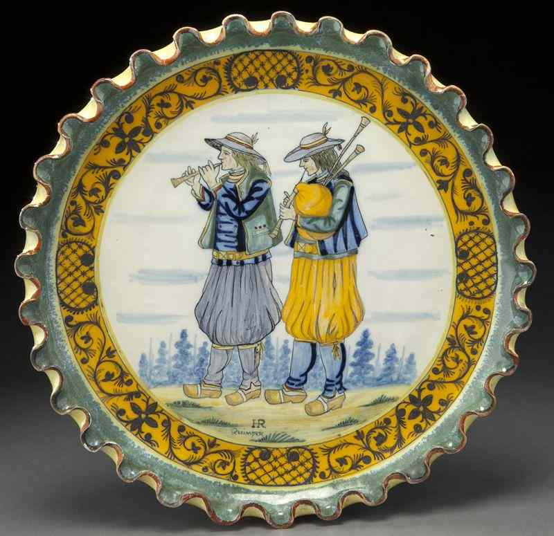 Appraisal: Henriot Quimper pottery dish with pie crust edgecentered by two