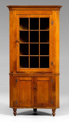 Appraisal: Federal pine corner cupboard two-case construction upper case with glazed